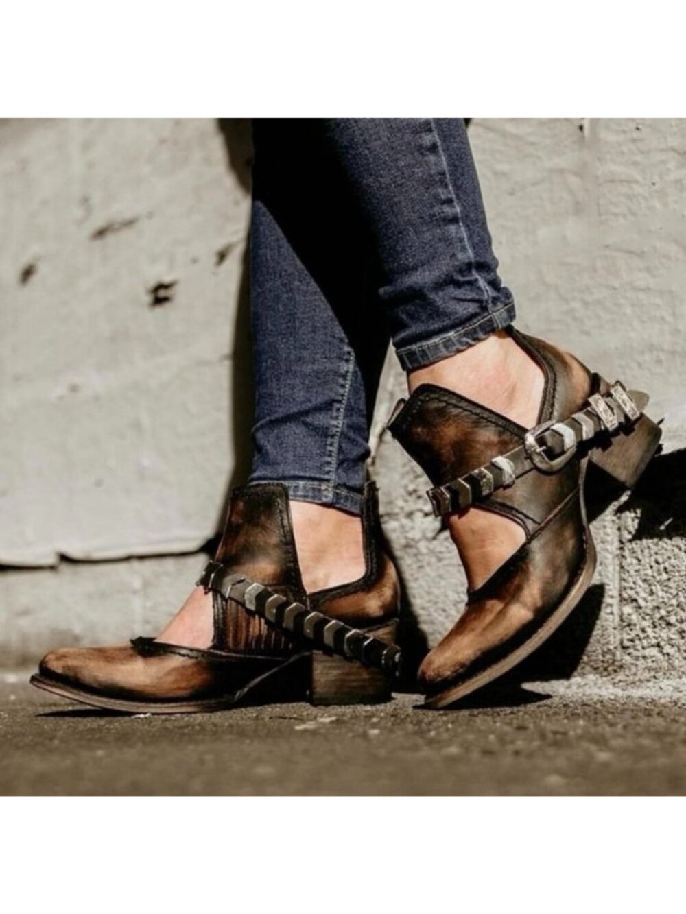 Freebird by Steven Blade Leather Cutout Distressed Chevron Ankle Western Boots